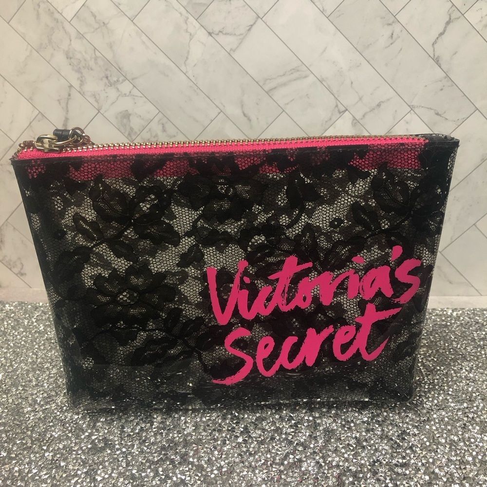Victoria’s Secret Makeup Bag – Lace Print Overlay – New